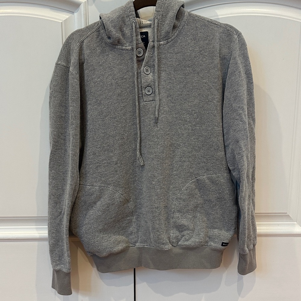 RVCA Gray Hooded Sweatshirt with Button Detail